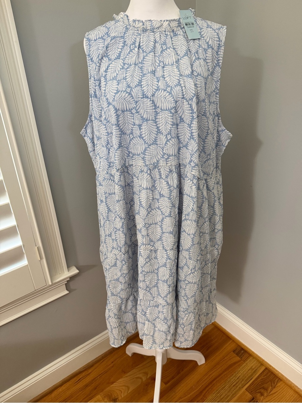 NWT LOFT Light Blue Leaf-Print Sleeveless Shift Dress Size XXL Petite